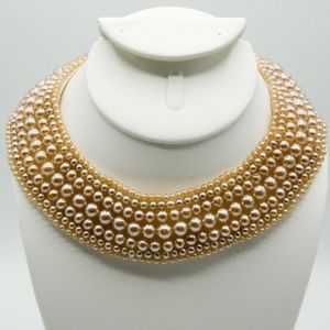 Vintage Champagne Glentex Faux Pearl Collar Necklace Choker